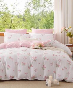 ÖkoTex Bettwäsche 135x200 Rosa für Allergiker | Allergiefreundliche Bettwäsche 135x200 Rosa mit Blumen Herzen | ÖkoTex