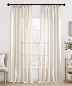 MIULEE Modern Leinenoptik Vorhänge für Wohnzimmer und Schlafzimmer Halbtransparent schlaufenschal Voile 2er Set 225x140