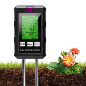 Voktta Bodenmessgerät 6 in 1, pH/Temperatur/Feuchtigkeit/Licht, Dual-Probe-Technologie, für Pflanzenerde und Garten, ph