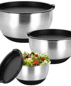 Bastwe Rührschüssel 3er Set Edelstahl luftdicht, ideal zum Mischen und Servieren - Stapelbar und Rutschfester Boden - 4,