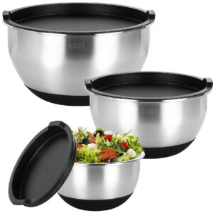Bastwe Rührschüssel 3er Set Edelstahl luftdicht, ideal zum Mischen und Servieren - Stapelbar und Rutschfester Boden - 4,