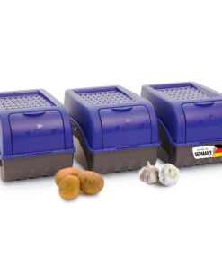 Novaliv Kartoffel Aufbewahrungsbox - 3x mittel 5L - Marine BLAU | Frischhaltung | Stapelbar | Gemüsebox | Obstbehälter |