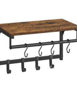 VASAGLE Möbel für Eingangsbereich with 8 Haken und Regal, für Wohnzimmer, Flur, Schlafzimmer, rustic Braun und Schwarz L