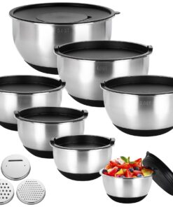 Edelstahl Salatschüssel Set 7-teilig, Vielseitigkeit für Backen und Aufbewahrung, Spülmaschinenfest (0,63/1/1,5/2/3/4/5