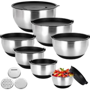 Edelstahl Salatschüssel Set 7-teilig, Vielseitigkeit für Backen und Aufbewahrung, Spülmaschinenfest (0,63/1/1,5/2/3/4/5