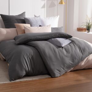 Soifox 135x200 Bettwäsche Anthrazit bügelfrei & knitterfrei - Bettbezug 2er + Kissenbezug 2er
