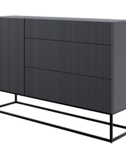 Selsey Schwarz Kommode 140 cm 3 Schubladen 1 Tür Veldio Aufbewahrungsschrank