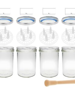 mikken Fermentieren Starter Set 4x 435 ml Gläser PVC-frei mit Gitter Holzstampfer Etiketten