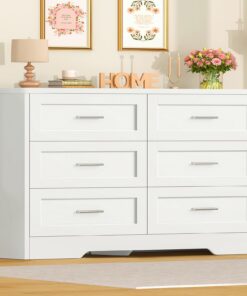 TEENFON Weisse Kommodenschrank 6 Schubladen Schlafzimmer & Wohnraum - Multifunktionales Sideboard 107x35x75.5 cm
