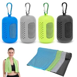 Kühlendes Handtuch 4 Stück Schnelltrocknend Silikonhülle Fitness Outdoor Sports (30 x 90cm, 4 Farben) Kühlendes Sporth
