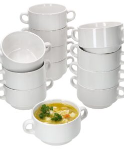 MamboCat Suppenschale 12er Set 250ml Weiß Porzellan Stapelbar Henkel 18x12,5x8,5cm