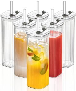 KEMORELA 6er Set Quadratische Gläser für Kaffee, Cocktails & Smoothies – Wiederverwendbar, 500ml, Carbonfree Certified