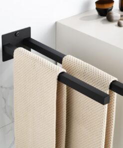 Schwarz Doppelt 37CM Selbstklebender Edelstahlgebürsteter Zweiarmiger Handtuchhalter für Küchen und Badezimmer, Gäste Ha