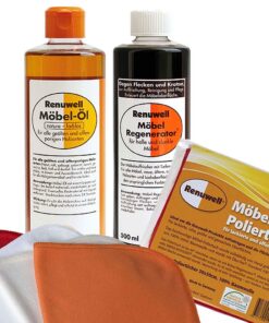 Renuwell Möbel Öl + Regenerator + Poliertuch Spar-Set für Möbelpflege bei reduzierter Aufwendigkeit und optimaler Wirkun
