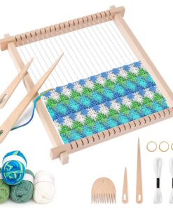 Lindahandel Webrahmen für Kinder + Holz Webrahmen Kinder ab 4-8 Jahre + Stricken Set mit Zubehör + 4 Farben der 50m Garn
