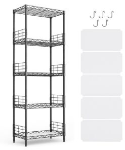 LINSY HOME Schwarz Metallregal für Keller, Wohnzimmer und Büro mit 5 Regalböden und Abnehmbar Haken, 225 kg Belastbar, 5