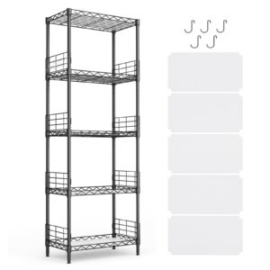 LINSY HOME Schwarz Metallregal für Keller, Wohnzimmer und Büro mit 5 Regalböden und Abnehmbar Haken, 225 kg Belastbar, 5