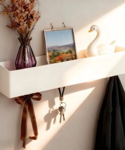 Weiße Minimalistische Wandgarderobe mit 5 Haken & Ablage – 43,5 cm Unsichtbare Montage für Flur & Wohnzimmer