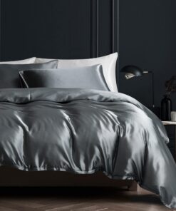 Damier Satin Bettwäsche Dunkelgrau Anthrazit 3 Teilig Hochwertiges Glanzsatin Luxusbett Set Mit Reißverschluss und Kisse