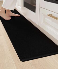 LEKEEPGO Waschbar rutschfest Küchenteppich Schwarz, Öl- und Wasserdicht, Anti-Müdigkeit 44x150cm,ideal für Waschküchen u