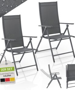 Juskys Calena 2er Set Gartenstuhl - 7-Fach Verstellbarkeit & Klapptumheit - Pulverbeschichteteanthrazit, atmungsaktiv