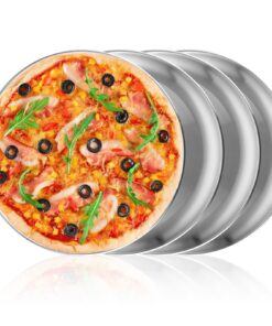SHUESS 4 Stück Pizza Blech Rund 30cm=backen=sündig&ungiftig=einfach reinigen+Spülmaschinenfest