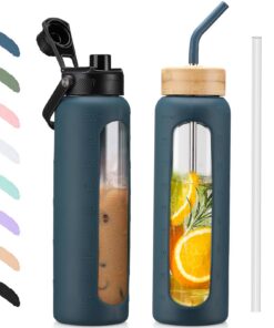 BLUEGO Glaswasserflasche 900ml BPA-frei fürOutdoor-Touristen | BLUEGO Zeitmarkierte Glasbecher Soda BPA-frei für Sportl