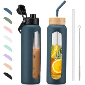 BLUEGO Glaswasserflasche 900ml BPA-frei fürOutdoor-Touristen | BLUEGO Zeitmarkierte Glasbecher Soda BPA-frei für Sportl