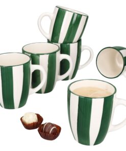 MamboCat Kaffeebecher 320 ml 6er Set | Steingut-Tassen Wald grün mit Henkel | Für Weihnachten Glühwein & Familie