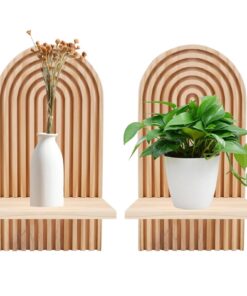 2 Stück Boho Regenbogendach Kleinwandregal Holzdekoration, ideal für Kinderzimmer, Wohnzimmer und Schlafzimmer (Natürli