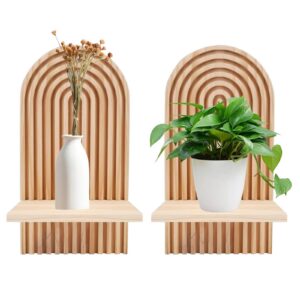 2 Stück Boho Regenbogendach Kleinwandregal Holzdekoration, ideal für Kinderzimmer, Wohnzimmer und Schlafzimmer (Natürli