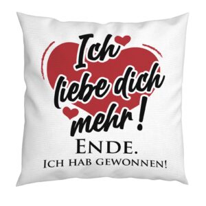 LIEBTASTISCH - Kissen mit Spruch "Ich Liebe Dich mehr" - Schatz Geschenk für Paare - Valentinstagsgeschenk 40x40cm