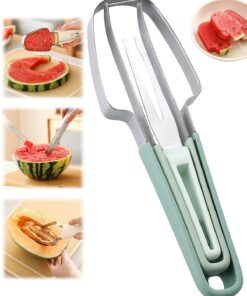 **3-in-1 Obstschneider aus Edelstahl für Sommer, 2024 Neuer Wassermelonengabel Schneider (Grün)** | **Doppelkopf Obstga