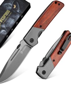 NedFoss DA52MINI Klappmesser - Outdoor_survival_Messer für Männer & Frauen, Taschenmesser mit Clip, Holzgriff & Liner Lo