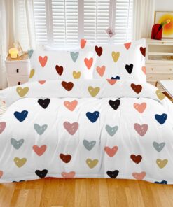 Gohytal Bunter Herz Bettwäscheset für Mädchen 135x200 Clean Girl Reißverschluss Mikrofaser Women Geburtstag Weihnachten