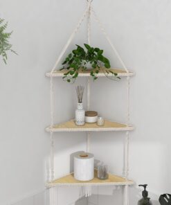 Hängeregal weiß für Küche, Schlafzimmer & Wohnzimmer - Boho Makramee Wanddekoration, 3-Tier-Schweberegal | Wandregal we