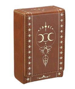 SUMTree Oracle Card Organizer für Tarotkarten Mondphase Braun Gold PU-Leder Groove-Design