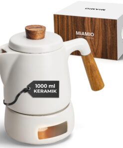 MIAMIO - Teekanne mit Siebeinsatz Set für Damen - 1L Tee Kanne mit Deckel und Stövchen - ideal zum Geschenken