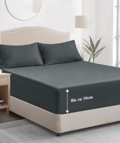 Tifschlaf Spannbettlaken 180x200cm Anthrazit - Weiche Mikrofaser, 30 cm Tiefe Tasche, OEKO-TEX Std 100 Tifschlaf Spannbe