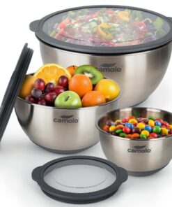 Camolo Profi Edelstahl Schüssel Set mit Deckel zum Backen - luftdicht verschließbar | Camolo Profi Edelstahl Schüssel S