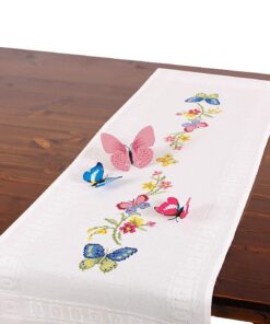 Stickpackung Schmetterlinge für Selbersticker, komplettes vorgezeichnetes Kreuzstich Tischdecken Set, ideal für Sommer-T
