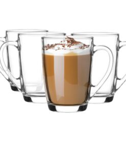 Glasmark KROSNO Kaffee- und Teeglase Set 4 Stück 300 ml Spülmaschinengeeignet Alat Mit Henkel Und Transparent