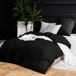 AYSW Bettwäsche gebürstet Microfaser + 200x220cm Bettbezug + 80x80cm Kopfkissenbezug mit Reißverschluss Schwarz AYSW g