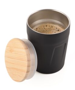 Troika Thermobecher Schwarz-Braun Heißgetränke Edelstahl Bambus 160ml CUP75