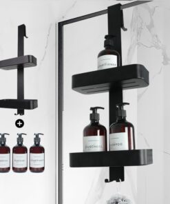 QOSI Rostfreier Edelstahl Duschablage mit 2 Duschkörben | Duschablage ohne Bohren | perfekt für Duschgel und 3x Shampoo