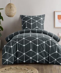RUIKASI 155x220cm Bettwäsche-Menge Anthrazit - Bügelfrei und weich, Set mit Reißverschluss, Geometrie Muster, OEKO-TEXce