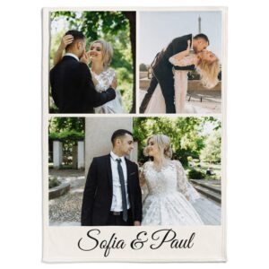Personalisierbare Fotodecke mit eigenem Foto & Text | Weiche Minky-Kuscheldecke | Ideal für Zimmerschmuck (3 Photo) Pe