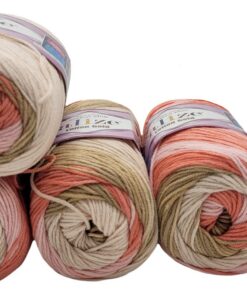 500g Ilkadim Export Strickwolle Gold mit Farbverlauf mehrfarbig, 55% Baumwolle (orange apricot beige creme) 5x100g Stric