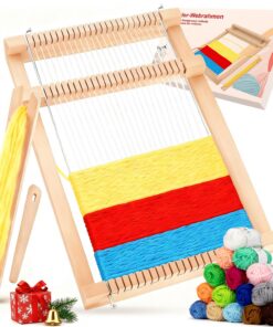 SYNERIX Kinder Holz Webstuhl Set - perfektes Geschenk für Anfänger zum Weben & Gestalten, mit Handgemachtem Garn und Zub