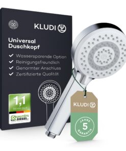 KLUDI-X1 Wassersparender Duschkopf mit 3 Strahlarten für reinigungsfreundliche Dusche in Chrom